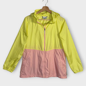 COLUMBIA Hooded Rain Windbreaker Shell Jacket Youth Girls XL (18-20) Yellow Pink